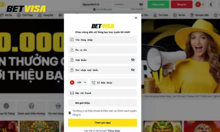 Betvisa hiện đang mở Biểu mẫu đăng ký