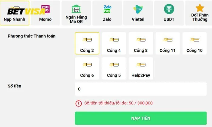 Casino CQ9 Betvisa Giao dịch thanh toán Betvisa nhanh chóng, tiện ích
