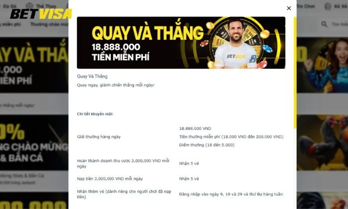 Quay và thắng tiền miễn phí Betvisa Quay và nhận tiền thưởng