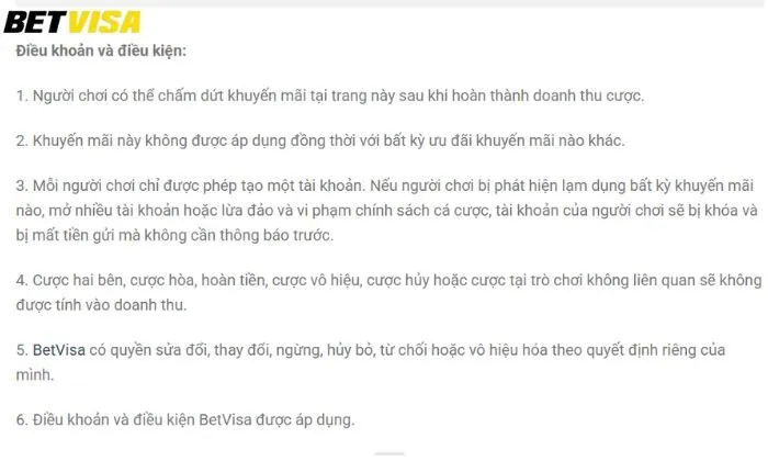 Thứ sáu nóng bỏng Betvisa Người chơi cần đáp ứng điều kiện và điều khoản tại nhà cái