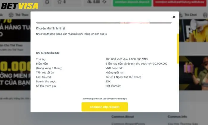 Tiền thưởng sinh nhật Betvisa Khuyến mãi tiền thưởng sinh nhật Betvisa rất hấp dẫn